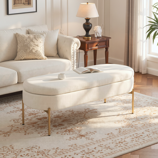 Sunvega Glam Velvet Upholstery Storage Bench with Gold Metal Base and Flip Top Lid