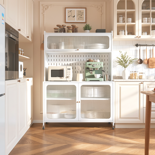 Sunvega Modern Kitchen Pantry Cabinet with Glass Doors and Adjustable Shelves for Living Room