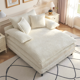 Sunvega Oversized Corduroy Chaise Lounge Chair with Fluffy Cushions and 4 Adjustable Gears