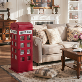Sunvega British Telephone Design Leather Jewelry Box with 8 Acrylic Windowpanes