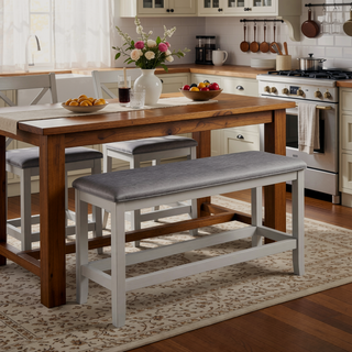 Sunvega Dark Gray Vegan Leather Counter Bench with Acacia Wood Frame