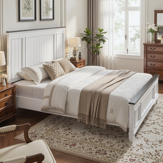 Sunvega Modern Farmhouse King Bedroom Set with Dresser Mirror and Nightstand