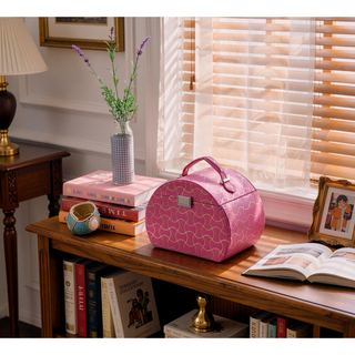 Sunvega Hot Pink Jewelry Organizer Case with Mirror and Multiple Drawers
