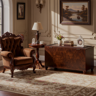 Sunvega Deep Tobacco Cedar Chest with Ornate Detailing and Flip Open Top