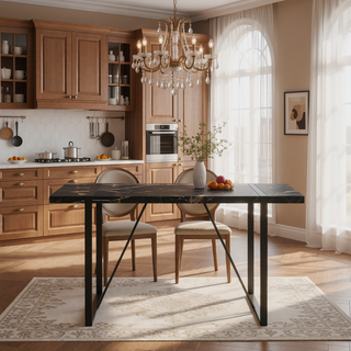 Sunvega Modern Simple Rectangular MDF Dining Table with Black Metal Legs for 4-6 People