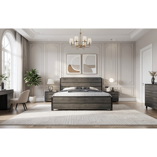 Sunvega Antique Grey Wood 6-Piece Queen Size Bedroom Set with Dresser Mirror and Chest