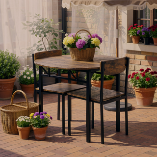 Sunvega Modern Drop Leaf Round Dining Table Set with 2 Chairs for Small Spaces