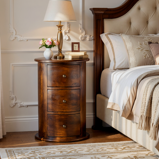 Sunvega Solid Mango Wood Chestnut Finish Three-Drawer Drum Chest Table