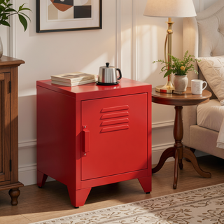 Sunvega Industrial Locker Style End Table with Adjustable Shelf and Anti-Tip Strap