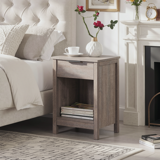 Sunvega White Wooden End Table with Charging Station and 2 Drawers for Bedroom