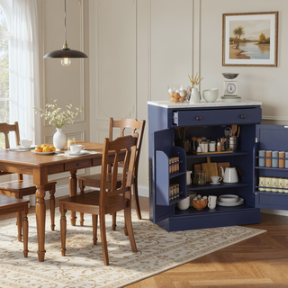 Sunvega Freestanding Kitchen Pantry Cabinet with Drawer and Adjustable Shelves