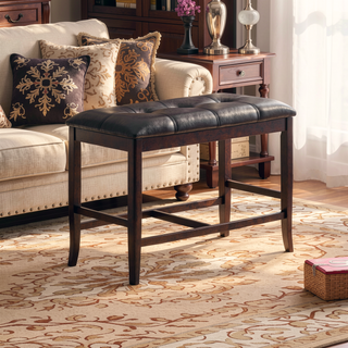 Sunvega Contemporary Tufted Faux Leather Cushion Seat Counter Height Bench Brown Finish