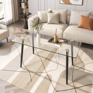 Sunvega Modern Minimalist 51" Rectangular Glass Dining Table for 4-6 with Tempered Tabletop
