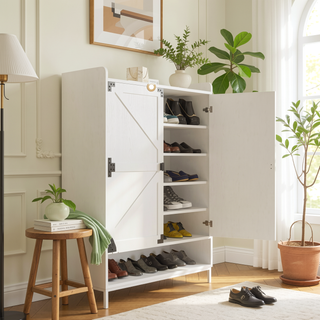Sunvega 6-Tier Shoe Cabinet with Adjustable Shelves and Swinging Doors for Entryway