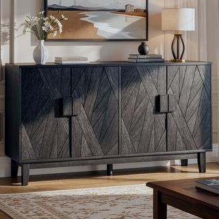Sunvega Modern Geometric Solid Wood Storage Cabinet for Living Room Dining Kitchen