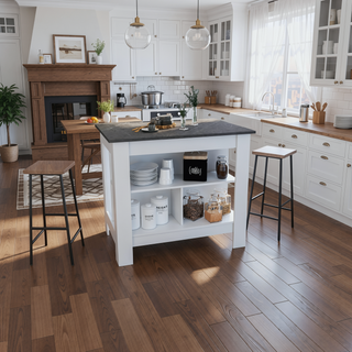 Sunvega Kitchen Island Table with Three Open Storage Shelves and Spacious Leg Room