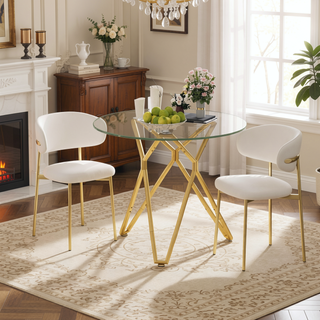 Sunvega Modern Glass Dining Table with Metal Legs for Kitchen Living Room Office