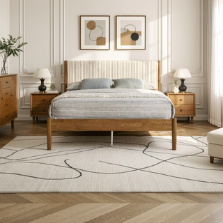 Sunvega 5-Piece Rubberwood Bedroom Set with Queen Bed Dresser Mirror Nightstand Chest