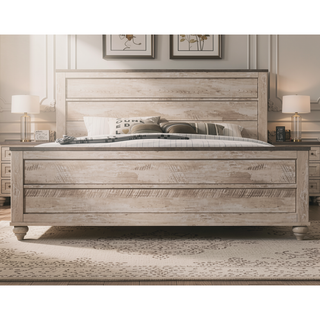 Sunvega White Wash Finish King Bedroom Set with Dresser Mirror Nightstand Chest