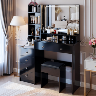 Sunvega 41 Inch Large Size Left Bedside Cabinet Vanity Table with Cushioned Stool