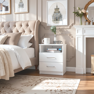 Sunvega 19.9 Inch High Nightstand with Two Drawers and Open Shelf