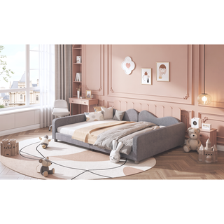 Sunvega Full Size Upholstered Daybed with Cloud Shaped Backrest and Sherpa Fabric