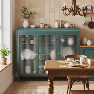 Sunvega Arched Glass Cabinet with Three Spacious Doors for Kitchen Living Room