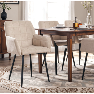 Sunvega Cream Velvet Upholstered Dining Chairs Set of 2 with Armrests