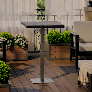 Sunvega Hand Crafted Multibrown Polyethylene Wicker Square Bar Table with Iron Frame