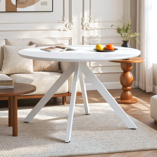 Sunvega 47.2 Inch Solid Wood Round Dining Table with X-Shaped Pedestal Base for 4-6 People