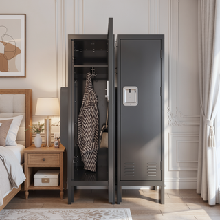 Sunvega Retro Industrial Grey Metal Storage Cabinet with Ventilation Door
