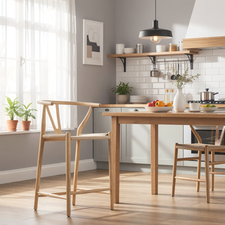 Sunvega Natural Ash Wishbone Counter Stool with Hand Woven Paper Cord Seat