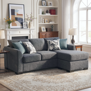 Sunvega Modern Sleeper Sectional Sofa with Chaise and Reversible Cushions