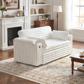 Sunvega Light Grey Corduroy Sofa Bed with Pull Out Bed and USB Charging