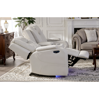 Sunvega Faux Leather Power Reclining Loveseat with LED Lighting and USB Ports