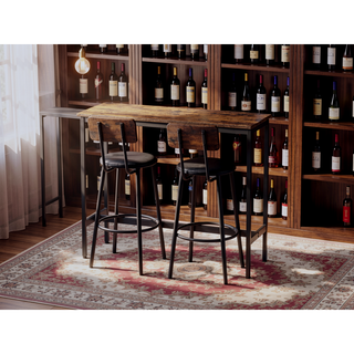 Sunvega Rustic Brown Bar Table Set with 2 PU Soft Seat Backrest Stools for Small Spaces