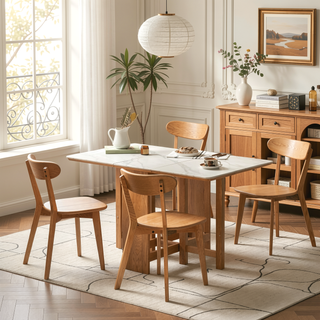 Sunvega Solid Oak Wood Dining Chairs Set of 2 with Curved Backrest and Non-Slip Feet