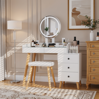 Sunvega Vanity Table with Adjustable Mirror Spacious Drawer and Matching Stool