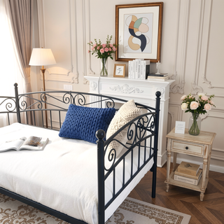 Sunvega Twin Size Victorian Style Metal Daybed Frame with Trundle Set for Guest Room