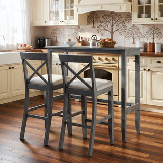 Sunvega 48" Rectangular Wood Bar Height Dining Table Set with 2 Chairs for Kitchen Breakfast Nook