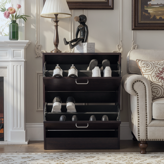 Sunvega Dual-Door Shoe Cabinet With Adjustable Shelves And Modern Black Wengue Finish