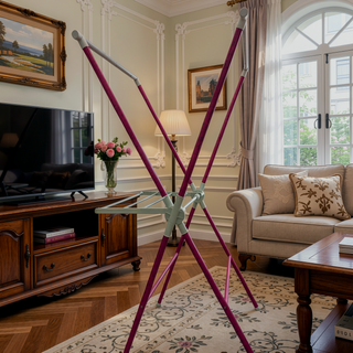 Sunvega Pink Adjustable Folding Laundry Drying Rack with Extra Clothes Hanger