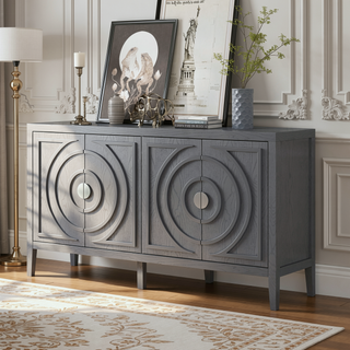 Sunvega Retro Sideboard Door with Circular Groove Design Round Metal Handle for Entrance