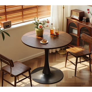Sunvega Modern Round Dining Table with MDF Top and Sturdy Steel Base for Kitchen
