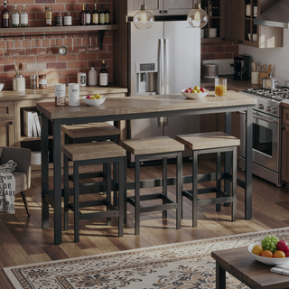 Sunvega Modern Brown Gray Dining Table Set with 3 Stools for Compact Spaces