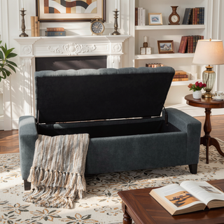Sunvega Dark Blue Tufted Storage Ottoman with Removable Lid for Living Room