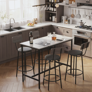 Sunvega PU Upholstered Bar Table Set with 4 Backrest Stools and Iron Frame