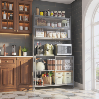 Sunvega 73-Inch 6-Tier Flip Door Pantry Cabinet with Adjustable Shelves for Kitchen