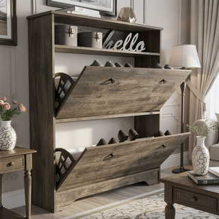 Sunvega Calgary Superior Top Shoe Rack with Two Upturned Drawers and Open Shelf