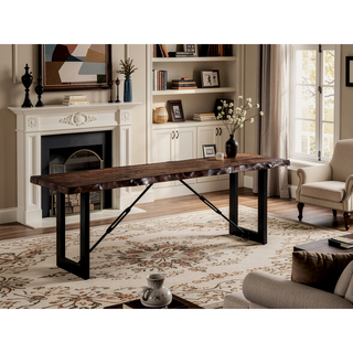 Sunvega Industrial U-shaped Metal Bench Base with Two-Tone Walnut and Black Finish